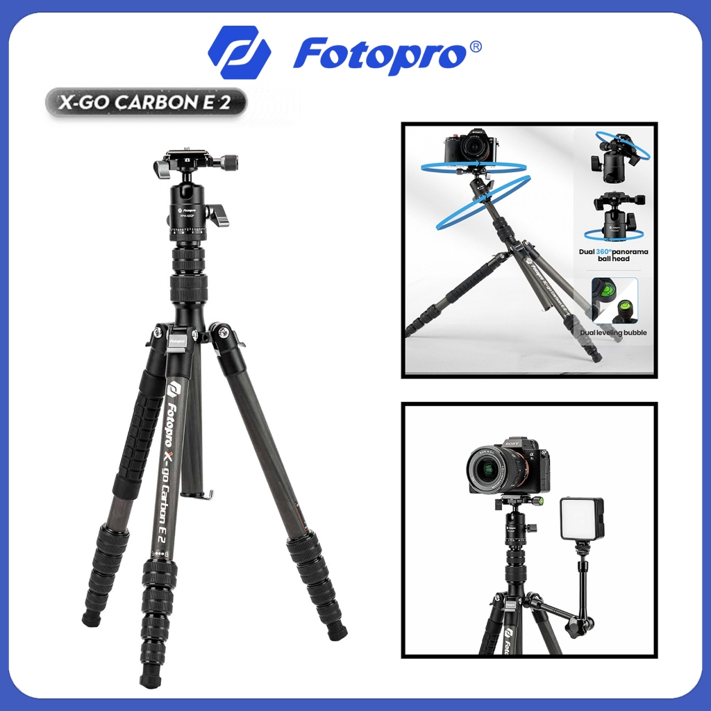 Fotopro X-GO CARBON E 2 กล้องคาร์บอนไฟเบอร์ พกพาสะดวกและกะทัดรัด เหมาะสำหรับการถ่ายภาพด้วยกล้องมิเรอร์เลส/DSLR