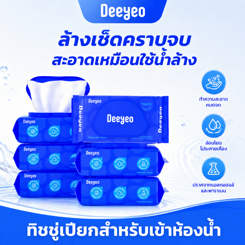 DEEYEO ทิชชู่เปียก ขนาดพกพา แผ่นใหญ่ หนา ผ้าเช็ดเปียก สูตรอ่อนโยน ไม่มีแอลกอฮอล์ สำหรับผู้หญิง เด็ก ผิวบอบบาง นุ่ม ไม่ขาดง่าย