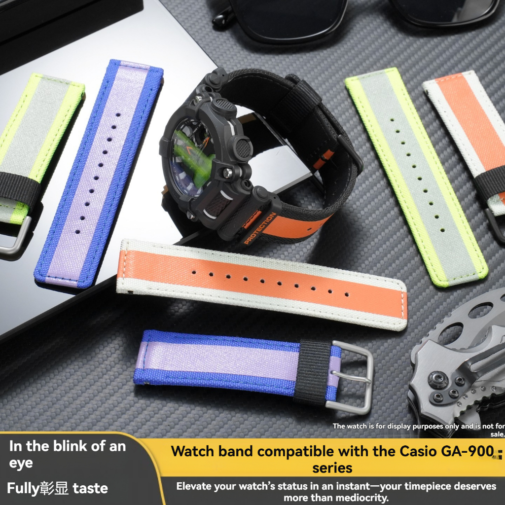 เหมาะสําหรับ Casio Casio นาฬิกาสายรัดข้อมือแบบนุ่มเปลี่ยน GA-900TS/GA-900 กีฬากลางแจ้งไนลอนผ้าใบสายน