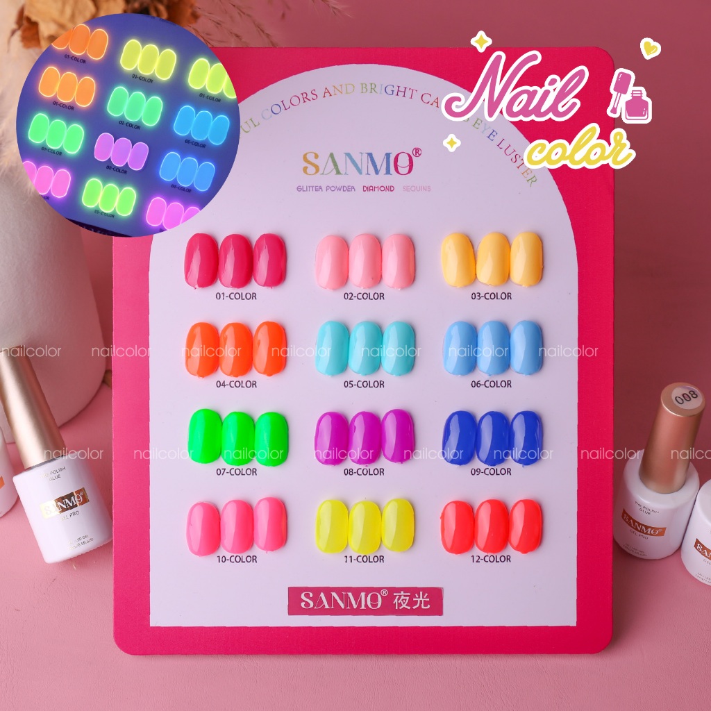 กาวยาทาเล็บเรืองแสง ซาโนโม่ ชุด 12 สี (รองรับการ์ดสีสําเร็จรูป) กาวสีทึบ มาการอง โดปามีน เก็บสต็อก ที่มีประสิทธิภาพสูง จัดส่งไทย