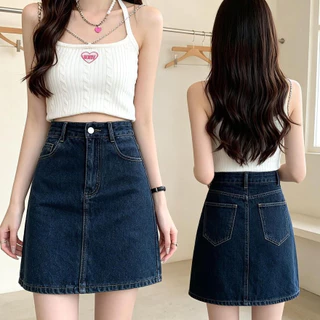 Laterme 🍒มีให้เลือก 4 สี กระโปรงยีนส์สีพื้นฐาน ทรงเอ เอวสูง 🍒