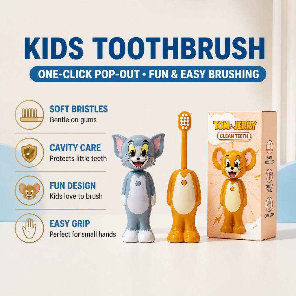 แปรงสีฟันเด็ก Pop-Up Fun - ขนแปรงนุ่มและแปรงตัวการ์ตูนแบบด้ามจับง่าย เครื่องมือดูแลช่องปากน่ารักสําหรับเด็กวัยหัดเดิน