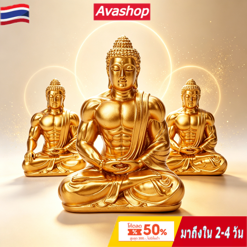 🇹🇭ส่งจากไทย🇹🇭 รูปพระพุทธกล้ามเนื้อสไตล์เซน ดีไซน์สร้างสรรค์ งานหัตถศิลป์เรซินเคลือบสีทอง รูปพระพุทธนั่งสมาธิ ตกแต่งทางเข้าบ้าน สำนักงาน โต๊ะวางของ