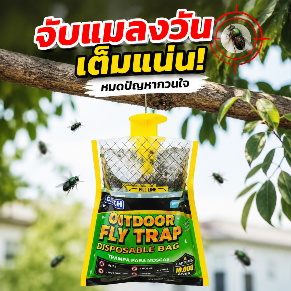 ถุงดักแมลงวันประสิทธิภาพสูง ล่อแมลงวันทอง กำจัดแมลงวันได้รวดเร็ว แขวนใช้งานง่าย ปลอดภัยต่อคนและสัตว์เลี้ยง