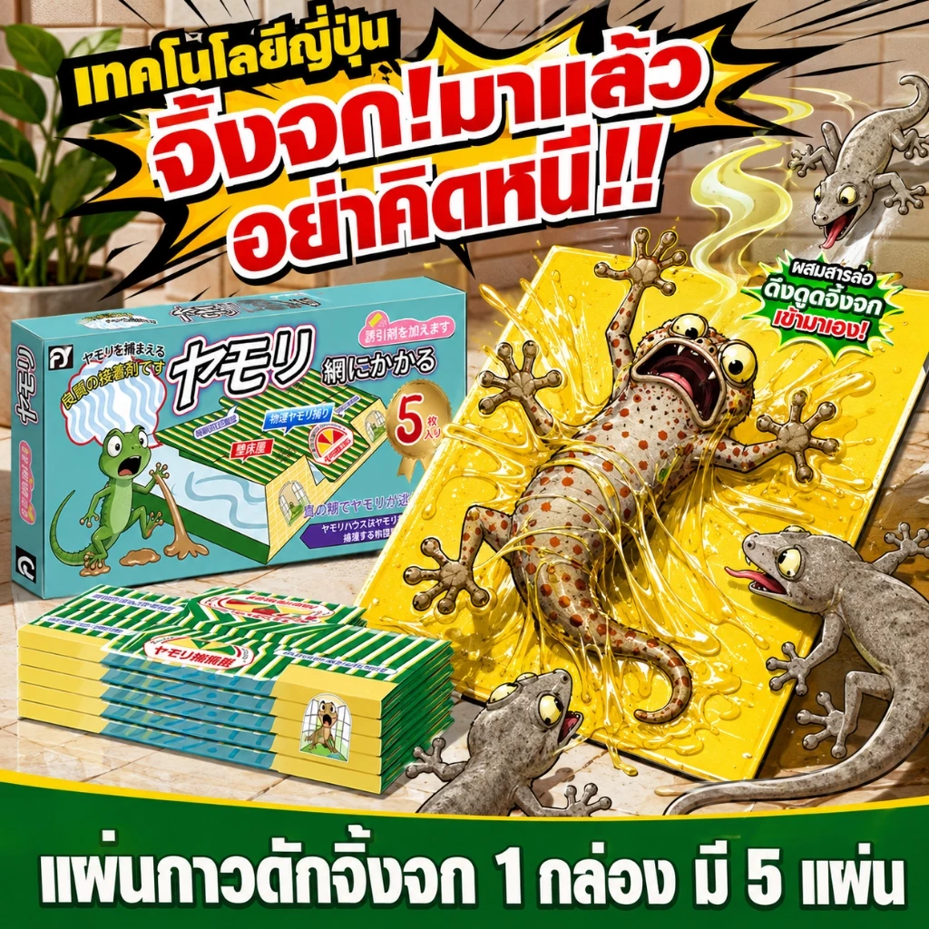 🦎ติดแล้วหนีไม่พ้น🦎แผ่นกาวดักจิ้งจก กำจัดจิ้งจก บ้านดัก ไล่จิ้งจก 1 กล่อง มี 5 แผ่น ดิ้นยังไงก็ไม่หลุด