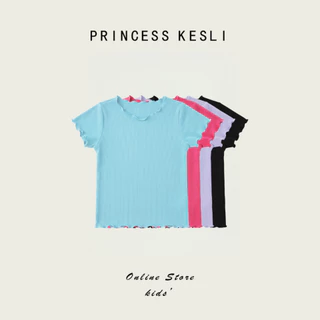 Princess kesli เสื้อยืดแขนสั้นเด็ก ผ้านุ่ม สีพื้น ใส่สบาย เสื้อยืดมินิมอล สําหรับเด็กผู้หญิง เสื้อสีฟ้าเด็กผู้หญิง 2-12 ปี