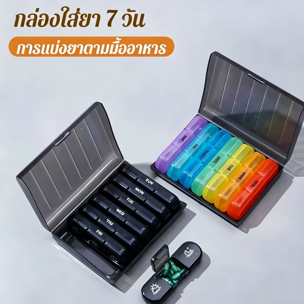 กล่องยารายสัปดาห์กันแสง แบบพกพา กล่องใส่ยา กล่องแบ่งยา เก็บ จุของได้เยอะ 7 วันส่งฟรี