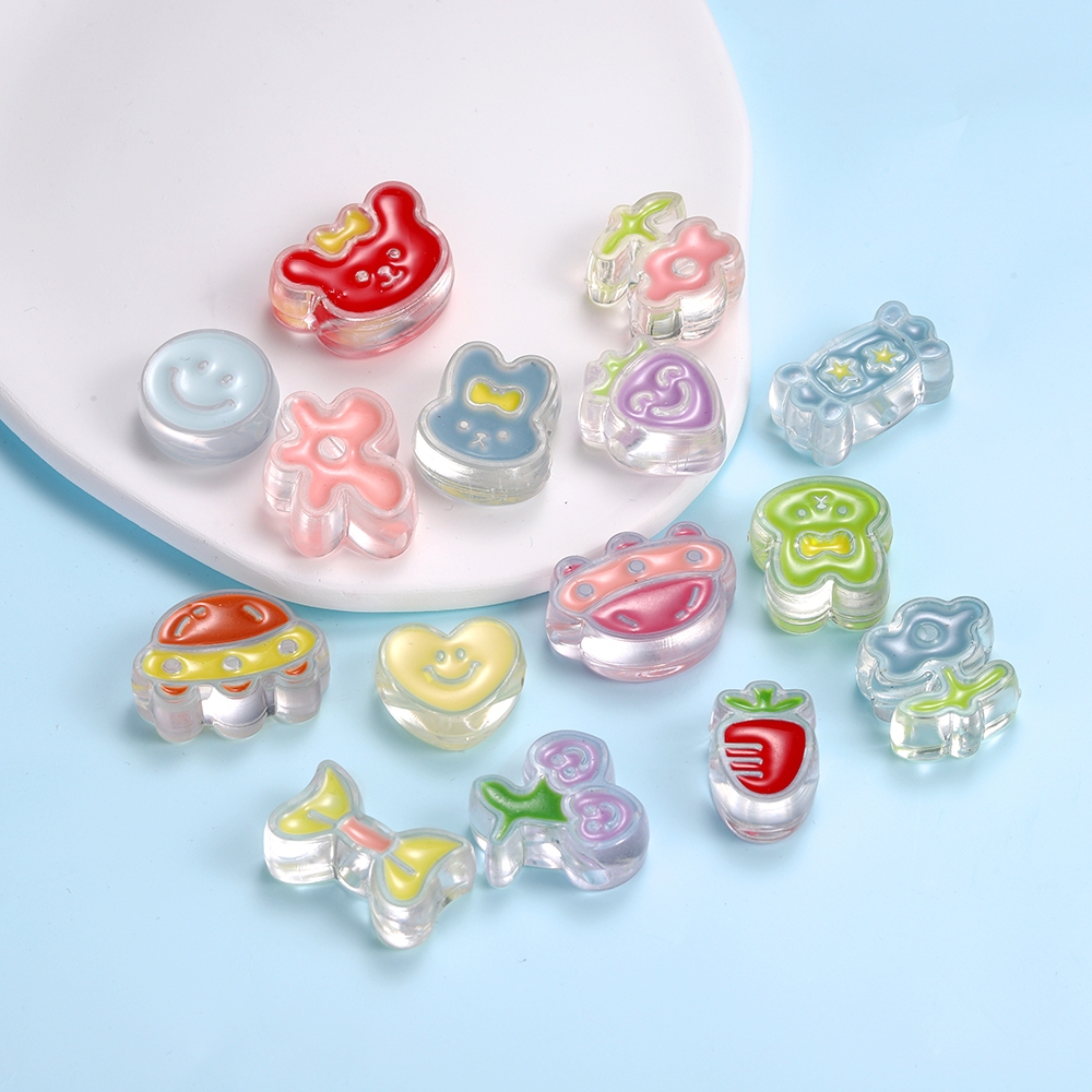 St.kunkka 5/10pcs น่ารักลูกปัดอะคริลิคกระต่าย Love Heart สไตล์ DIY สร้อยข้อมือจี้เครื่องประดับอุปกรณ์เสริม