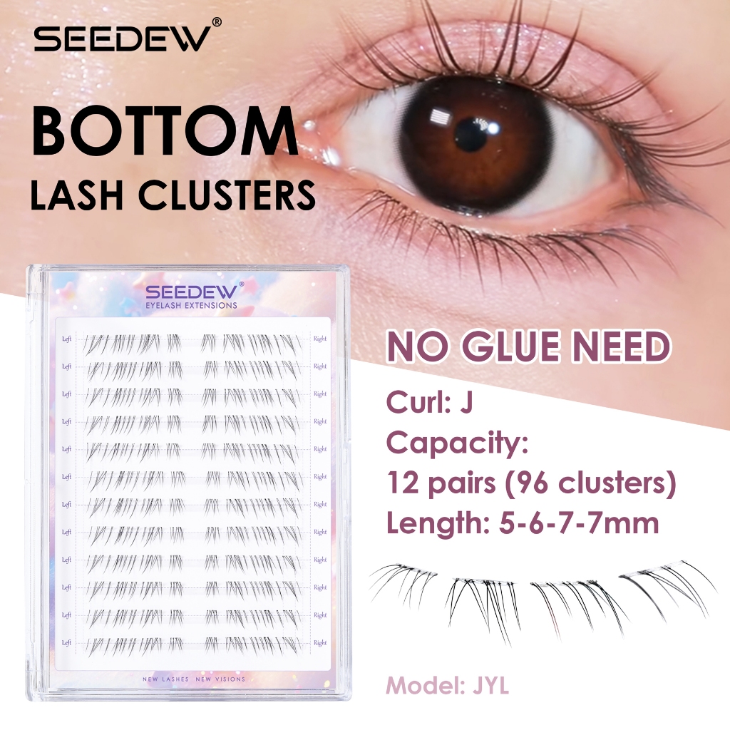 SEEDEW Self กาวด้านล่าง Lash ไม่มีกาวธรรมชาติ Lower Eyelash Cluster J Curl 5-7 มม.ปลอมภายใต้ Eye Las