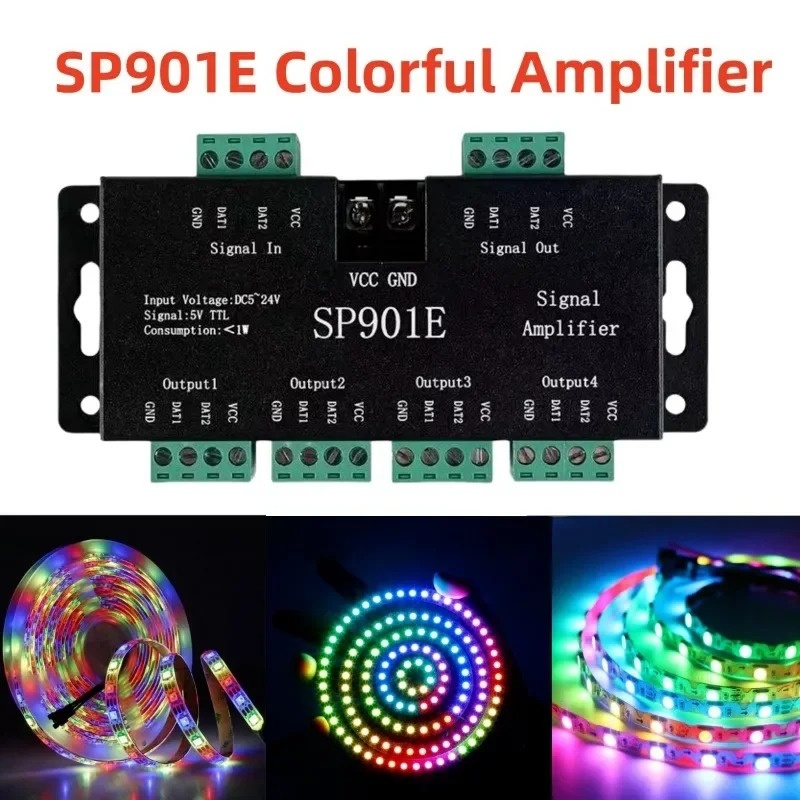SP901E เครื่องขยายสัญญาณ LED DC5-24V 4CH พิกเซลสัญญาณ Repeater สําหรับ WS2812B WS2811 แอดเดรสได้