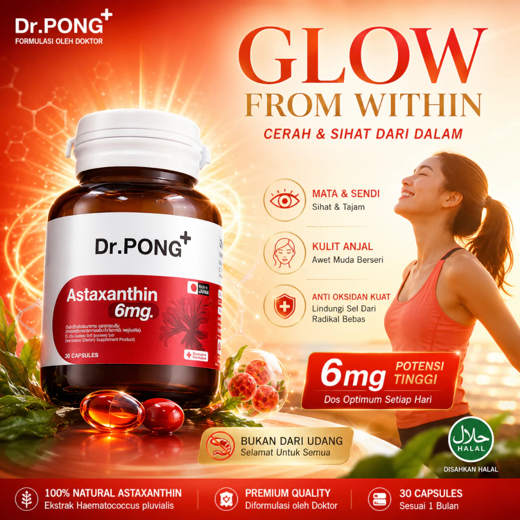 Dr.PONG Astaxanthin 6mg 30 Capsules สารต้านอนุมูลอิสระอันทรงพลัง Anti-Aging Skin Care