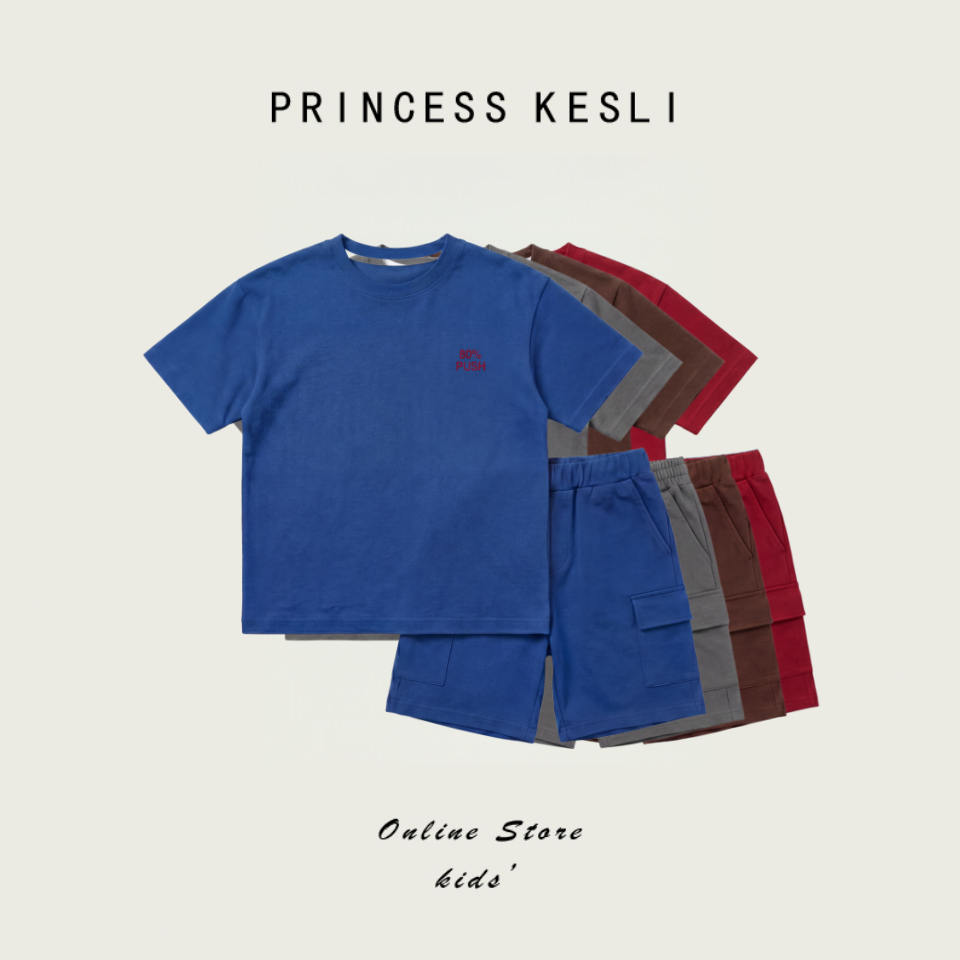 Princess Kesli ชุดลำลองสำหรับเด็กผู้ชาย ลายตัวอักษร เสื้อและกางเกงขาสั้น เนื้อผ้านุ่มสบาย สำหรับเด็กอายุ 2-12 ปี เสื้อวันแม่เด็ก