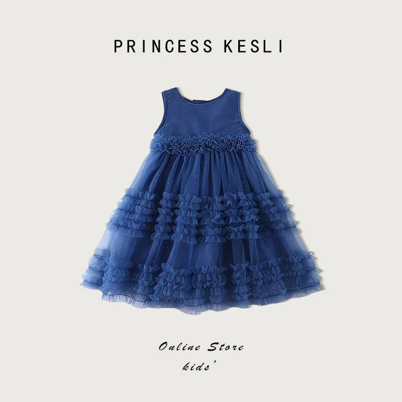 Princess kesli ชุดเดรสเด็กผู้หญิง แขนกุด เดรสเด็ก ชุดเดรสเจ้าหญิง ชุดวันเกิดเด็กหญิง 1-12ปี เสื้อวันแม่