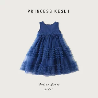 Princess kesli ชุดเดรสเด็กผู้หญิง แขนกุด เดรสเด็ก ชุดเดรสเจ้าหญิง ชุดวันเกิดเด็กหญิง 1-12ปี เสื้อวันแม่