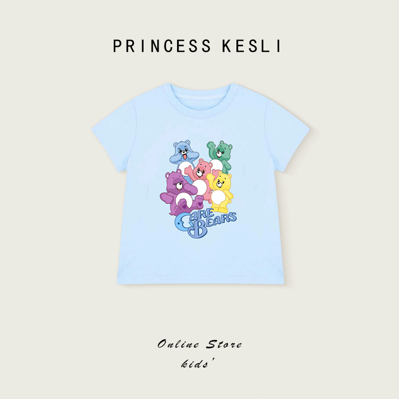 Princess Kesli เสื้อยืดเด็กผู้หญิง 4 สี พิมพ์ลายน่ารัก เสื้อยืดเเขนสั้น ลายการ์ตูน เสื้อเด็ก 2-12 ปี