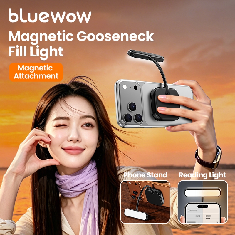 BlueWow 5 ระดับอุณหภูมิสีปรับแม่เหล็กโทรศัพท์แฟลช Selfie เติมแสงสําหรับ Magsafe lPhone 17 ~ 12 Vlog 