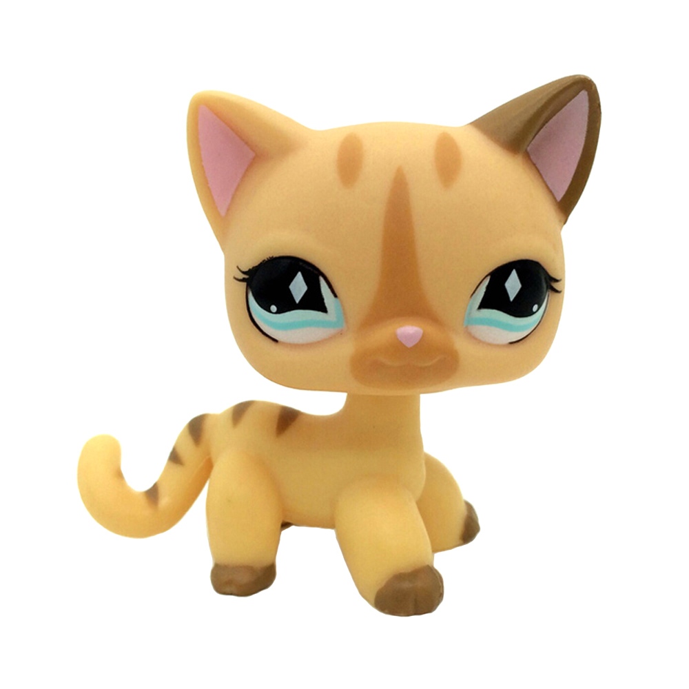 Littlest Pet Shop LPS Collection 886 Beige Yellow Cream Striped Shorthair Cat Kitty Toy