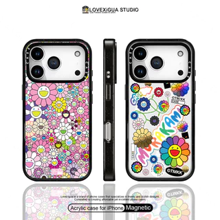 แม่เหล็กอะคริลิสีชมพูเดซี่ยิ้มดอกไม้กรณีโทรศัพท์สําหรับ ไอโฟน 17 มือโปร สูงสุด 17อากาศ 16 15 14 13 12กันกระแทกป้องกันปลอก
