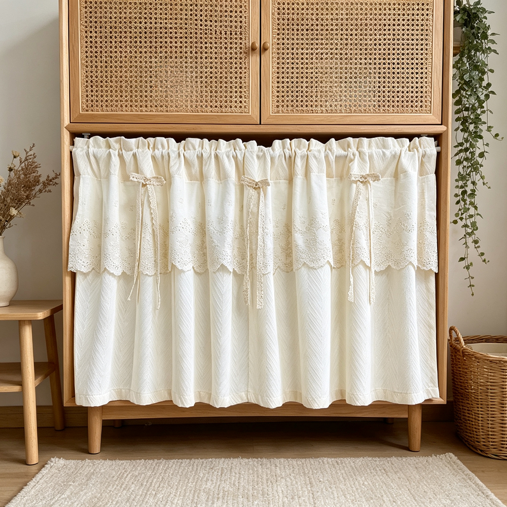 Cottage Beige Geometric Sheer ผ้าม่านสั้น Valance พร้อม