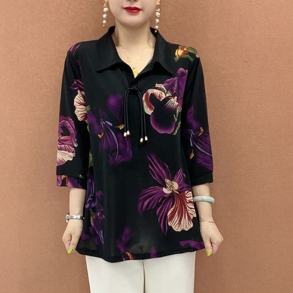[คลังสินค้าพร้อม] เสื้อเชิ้ตพิมพ์ลายแม่วัยกลางคนขนาดใหญ่หลวมสบายน้ําแข็ง