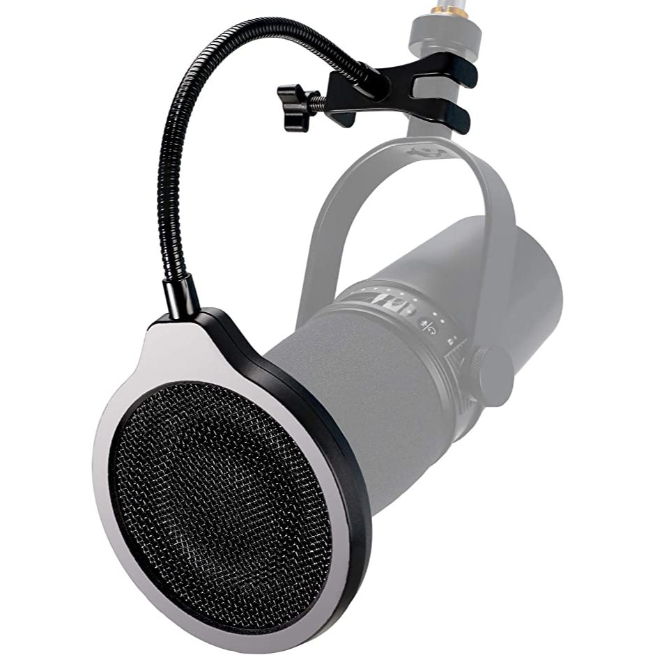 Wanjason Pop Filter - กระจกโลหะ 4 นิ้ว 3 ชั้นพร้อมแบบยืดหยุ่น 360° Gooseneck Clip Mic Mask Shield เข