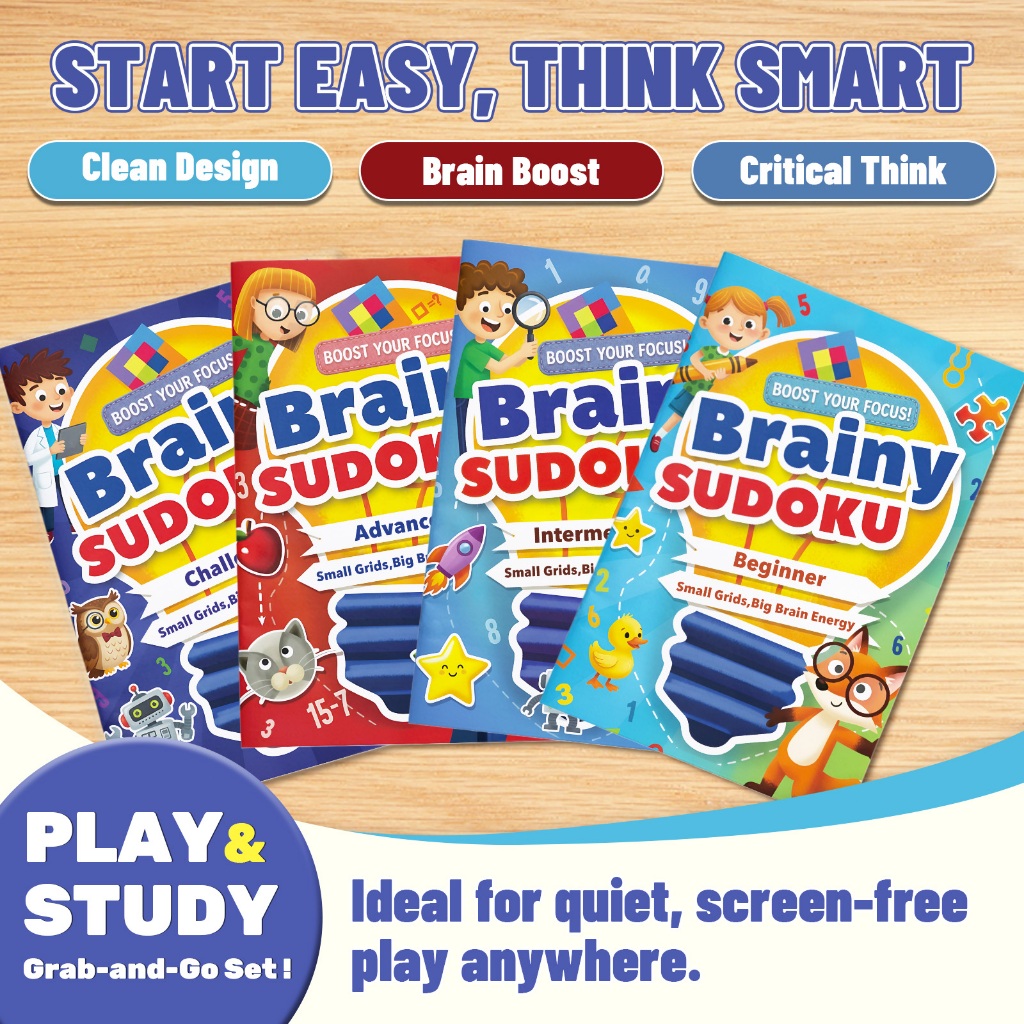 In-stock, Fast DeliveryBrainy Sudoku for Kids Puzzle Book, Logic Brain Games กิจกรรมโฟกัสของขวัญคริส