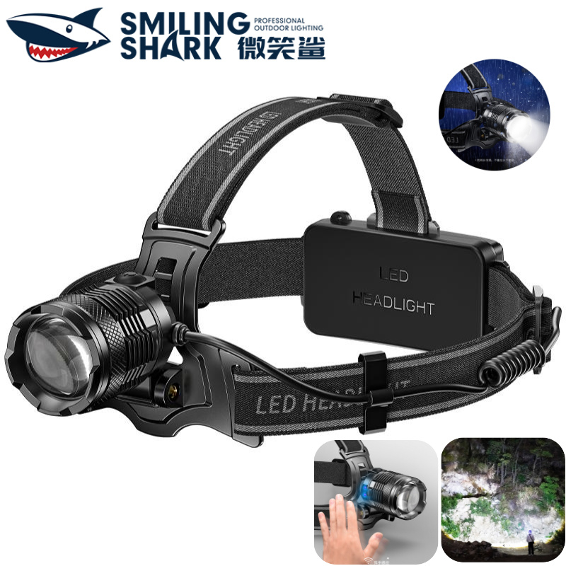SMILING SHARK TD8018 ไฟฉายคาดหัว ไฟหน้า LED ไฟคาดหัว M77 8400lumens สว่างมาก Type-C ชาร์จใหม่ได้ Zoo