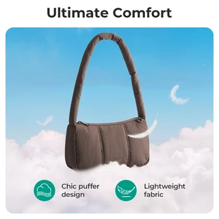 BAGSMART กระเป๋าถือผู้หญิง กระเป๋าถือใบเล็ก Handbag มีซิป น้ำหนักเบา ทนน้ำ ดีไซน์ Puffy มีหลายช่อง