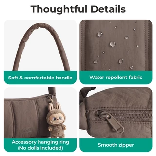 BAGSMART กระเป๋าถือผู้หญิง กระเป๋าถือใบเล็ก Handbag มีซิป น้ำหนักเบา ทนน้ำ ดีไซน์ Puffy มีหลายช่อง