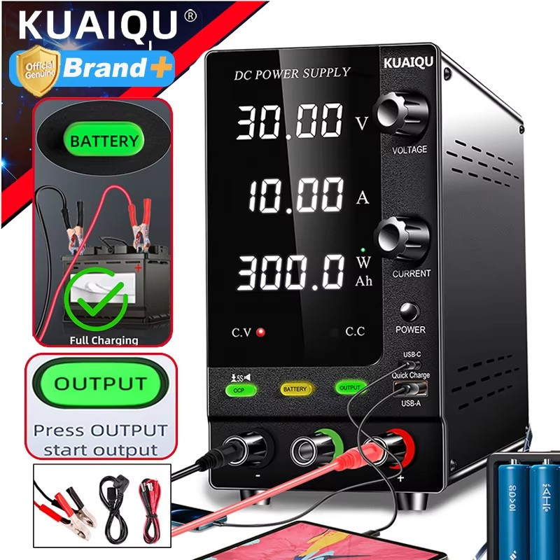 KUAIQU SPPS-C3010C สวิตช์พาวเวอร์ซัพพลายชาร์จแบตเตอรี่ DC Power Supply 30V 10A 12V 24V 30V 10A OCP ป้องกันเอาท์พุต switch power supply 30V10A USB Type-C NICE POWER