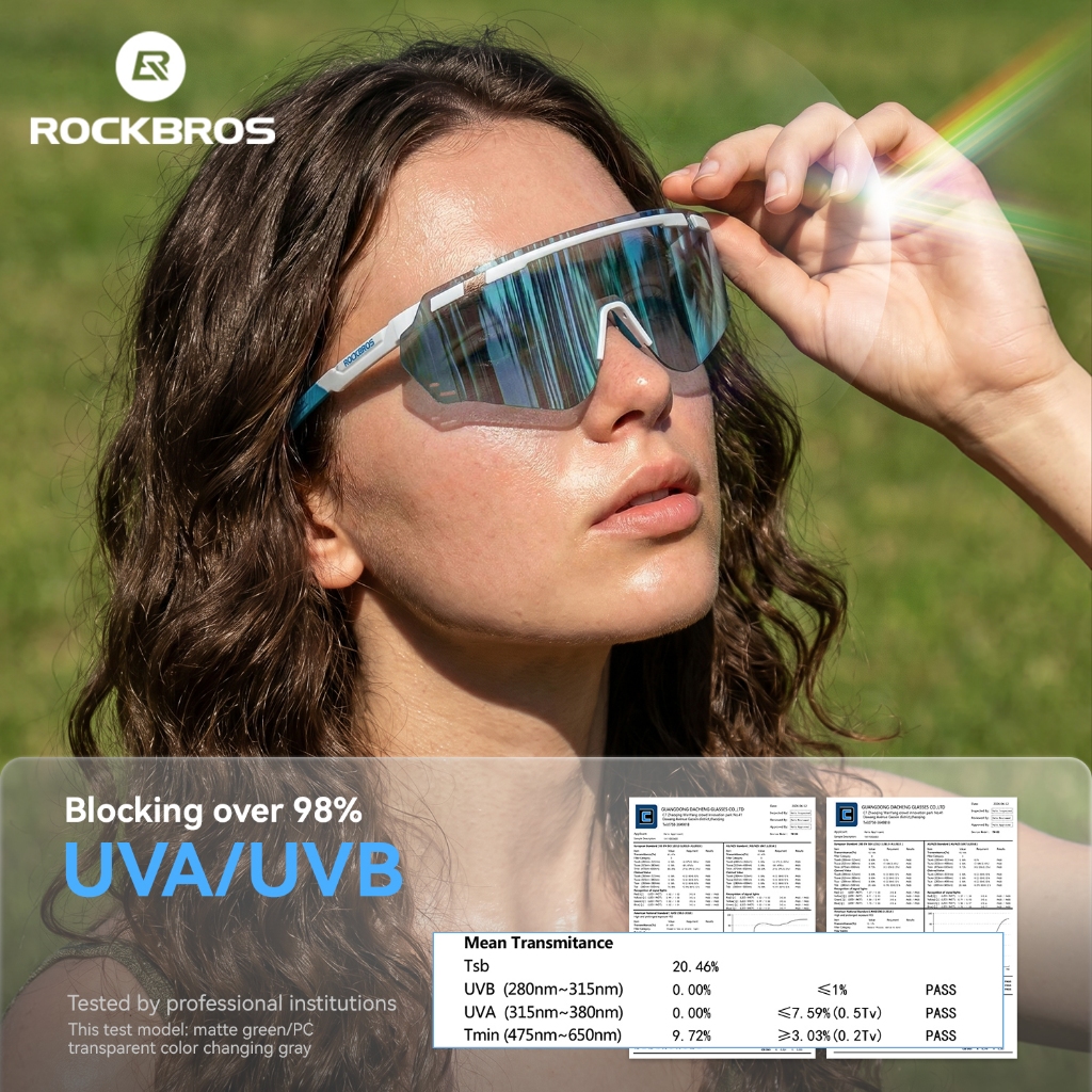 【TH Delivery】ROCKBROS แว่นตากันแดดขี่จักรยานแบบโฟโตโครมิก UV400 REVO เคลือบ TR90 แว่นตากีฬาเบามากพร้อมกรอบสายตาสั้นแว่นตากันลมสําหรับ MTB จักรยานเสือหมอบวิ่งกลางแจ้ง