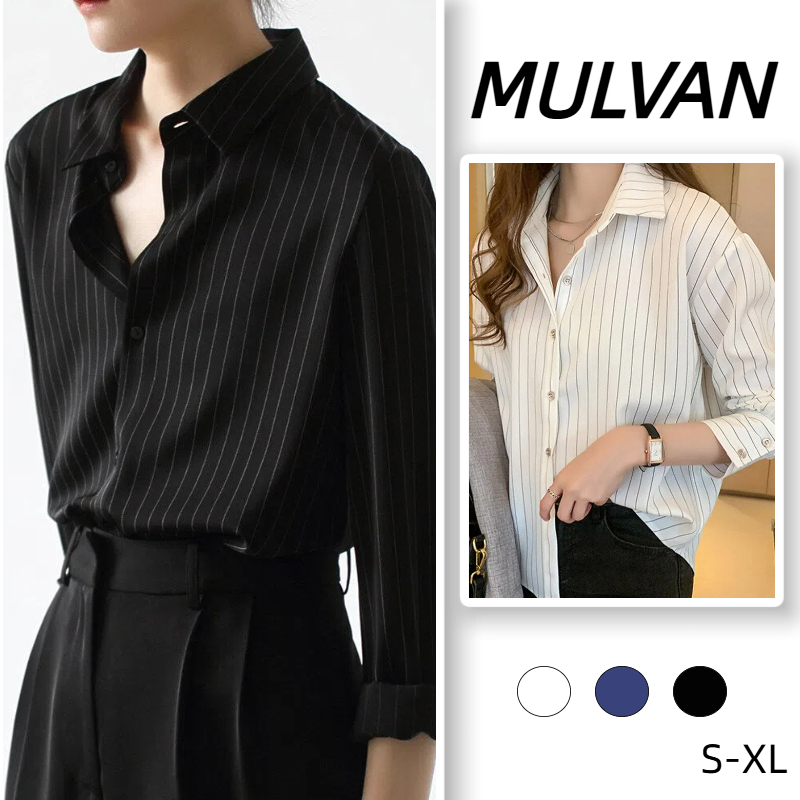 เสื้อเชิ้ตธุรกิจ ลายทาง ทรงหลวม แมทซ์ง่ายใส่ได้ทุกวัน