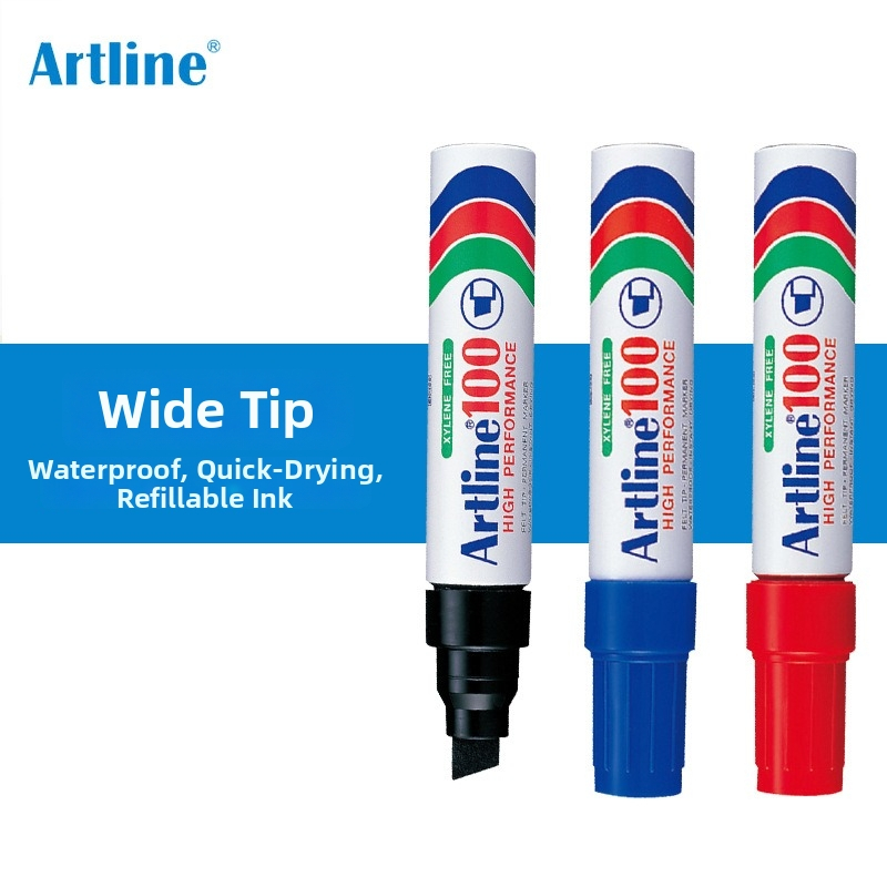 Artline EK-100 ปลายกว้าง ปากกามาร์กเกอร์ถาวร หมึกน้ํามัน กันน้ํา Quick-Drying Refillable สําหรับขนาดใหญ่-Scale Graffiti ภาพวาดเครื่องหมายอุตสาหกรรมสํานักงานเครื่องเขียนโรงเรียน