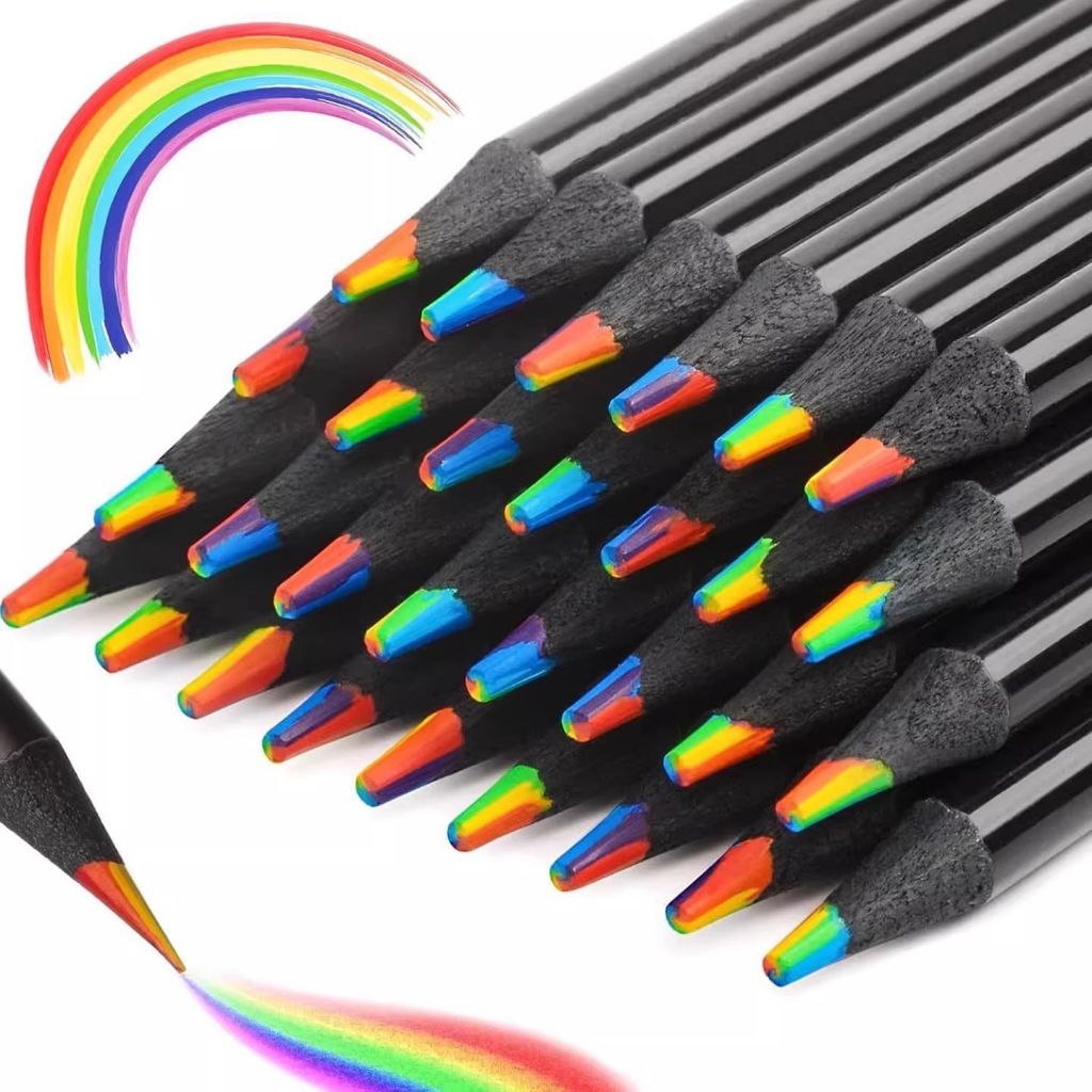 【Rainbow】ดินสอสีสายรุ้ง 7 สีในแท่งเดียว ชุด 12 แท่ง สำหรับวาดรูป ระบายสี เครื่องเขียนสำหรับเด็กและนักเรียน