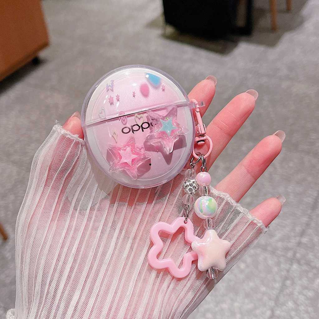 สําหรับ OPPO Enco AIR5S พร้อมสต็อก Kawaii สีชมพู Gradient Star หูฟังสําหรับ OPPO รอบชุดหูฟัง Clear Hard Cover Star ลูกปัดพวงกุญแจของขวัญน่ารักสําหรับสาวผู้หญิง