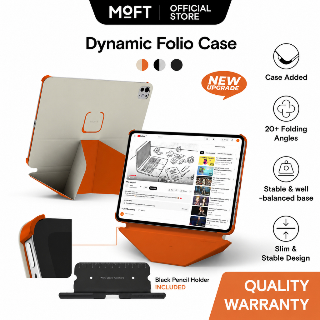 【เซ็ตสินค้าสุดคุ้ม】MOFT Dynamic Folio Case + Pen Holder พร้อมที่ใส่ดินสอเข้ากันได้กับ iPad Air 11 M3/M4(2026) & Pro 13 M4/M5 & iPad mini 7 (2025) iPad Pro 11 M4/M5