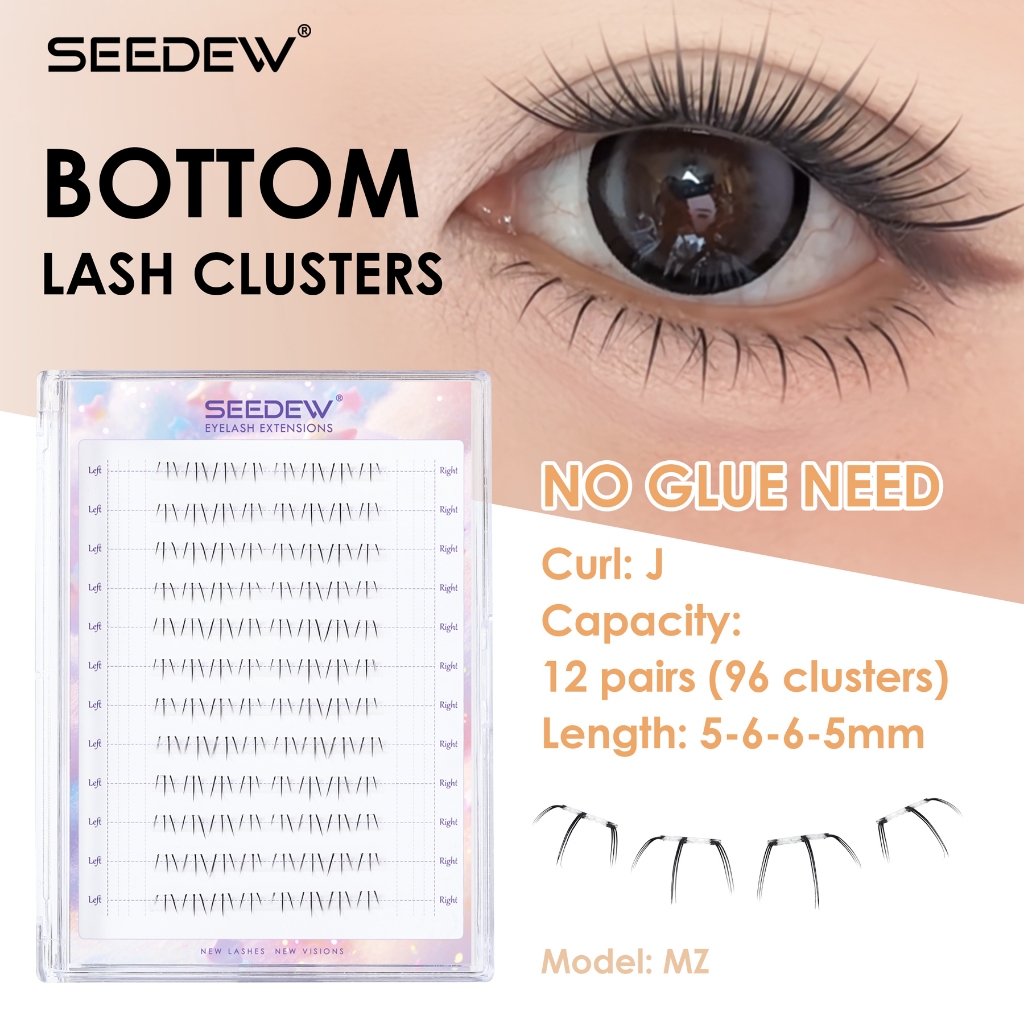 SEEDEW ไม่มีกาว J Curl ด้านล่าง Lash Clusters 5-6 มม.ธรรมชาติ Lower ขนตาปลอม 96 Clusters แต่งหน้าทุก
