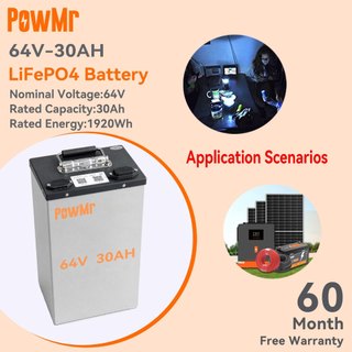 PowMr 64V 30Ah LiFePO4 แบตเตอรี่ Built-in Full BMS 4000 + Deep Cycles 1920Wh ความจุขนาดใหญ่ 12.25 กก.แบบพกพาโลหะกรณี 5Y รับประกันสําหรับ E-Bike สกู๊ตเตอร์พลังงานแสงอาทิตย์ Home สํารอง Power