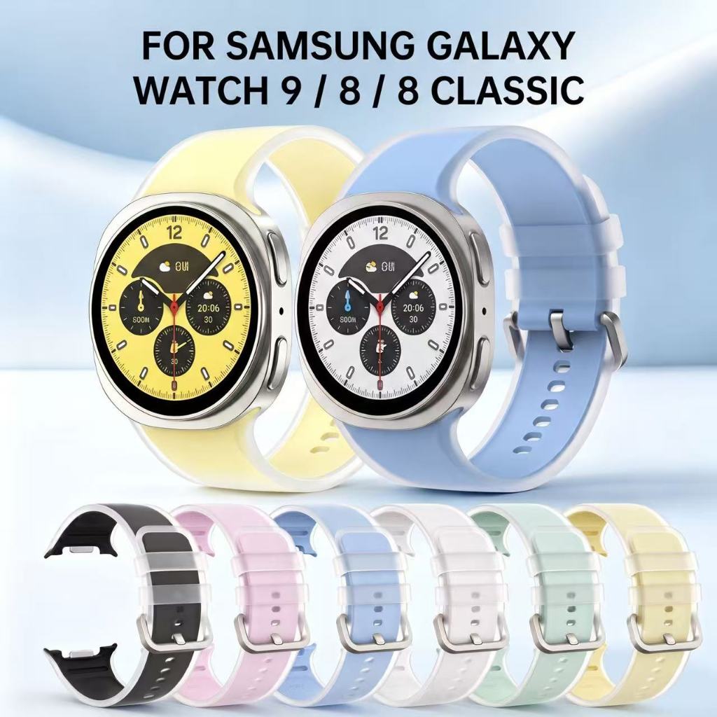 SAMSUNG สายซิลิโคนเหลวสีโปร่งใสสําหรับ ซัมซุง กาแลคซี ดู 9 8 40มม.44มม./นาฬิกา8คลาสสิก46มม.,สายสปอร์ตกันน้ํานุ่ม,สายรัดข้อมือเปลี่ยนหลายสี