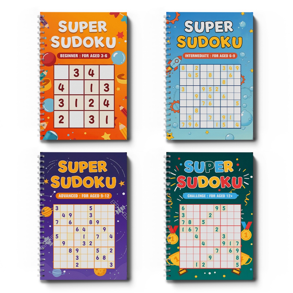 In-stock, Fast DeliverySuper Sudoku for Kids Puzzle Book, Math Logic Brain Games อายุ 3-12+ ของขวัญค