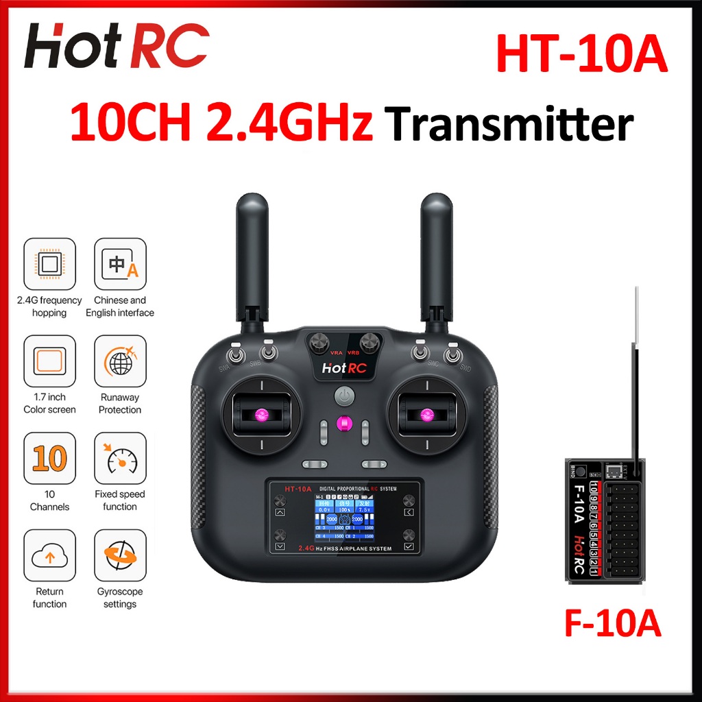 HotRC HT-10A เครื่องส่งสัญญาณ HT10A 2.4G 10CH ซ้าย/ขวามือ/วงจรคู่คันเร่งรีโมทคอนโทรล F10A สําหรับ RC