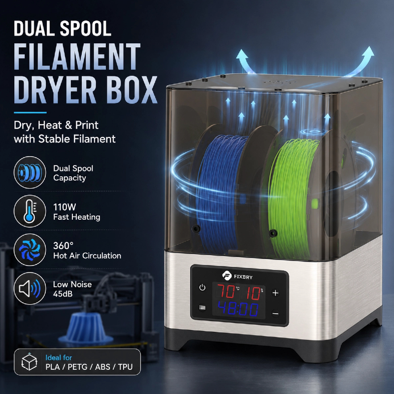 2Days⭐Local Delivery⭐FIXDRY เครื่องอบเส้น 3D Printer 110W PTC ควบคุมอุณหภูมิและความชื้น รองรับ 2 ม้ว