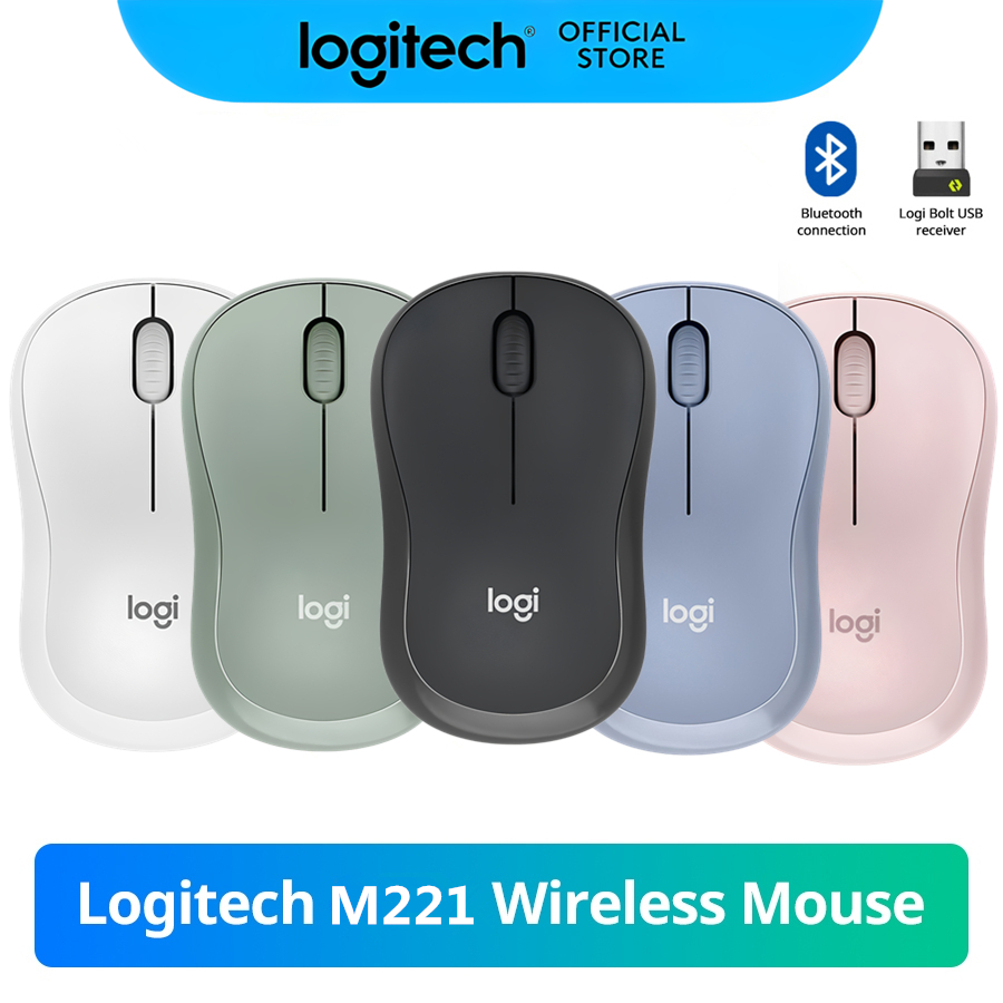 เมาส์ไร้สาย Logitech M220/M221 SILENT, 2.4 GHz พร้อมตัวรับสัญญาณ USB, การติดตามออปติคัล 1000 DPI, แบตเตอรี่ 18 เดือน, Ambidextrous, เข้ากันได้กับ PC, Mac, แล็ปท็อป