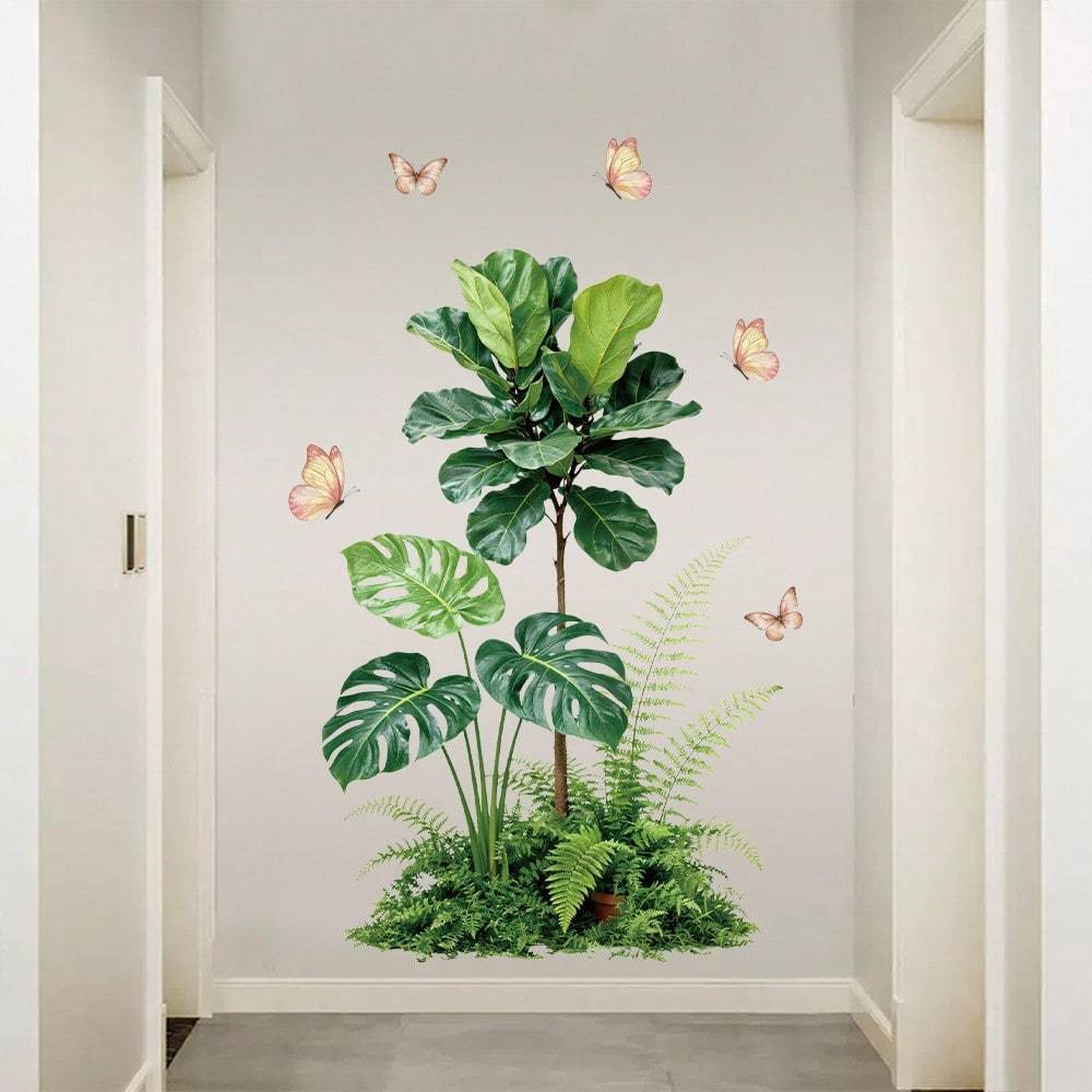 ชุดสติ๊กเกอร์ติดผนังพืชเขตร้อน, สมจริง Fiddle Leaf Fig & Monstera Decal, กันน้ํา Self-Adhesive สติ๊กเกอร์ตกแต่งผนังสติ๊กเกอร์สติ๊กเกอร์ติดผนัง Home Dec