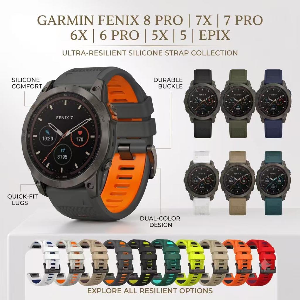 Quick Fit สายซิลิโคนสําหรับ Garmin Fenix 9Pro 8 Pro 7X 7 Pro 6X 6, สายนาฬิกากันน้ําแบบนุ่มพร้อมหัวเข็มขัดโลหะสําหรับผู้เบิกทาง Garmin 970/965/955/265 อุปกรณ์เสริม Garmin