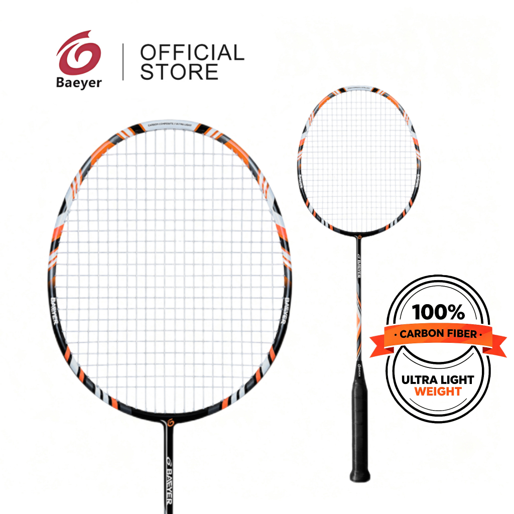 【พร้อมส่งวันเดียวกัน⚡】BAEYER 5U Badminton Racket Carbon Fiber | อัพเกรดรุ่น Ultra-Light ยืดหยุ่นสูง 24lbs-30lbs เกรดมืออาชีพ แบบโจมตี