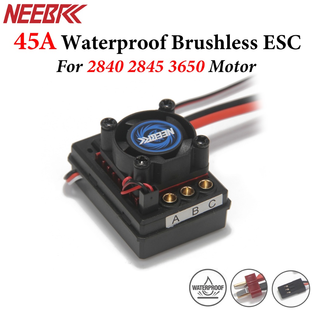 NEEBRC 45A กันน้ํา Brushless ESC 2-3S 6 V/3A T ปลั๊กพัดลมระบายความร้อนสําหรับ WLtoys 1/14 1/16 RC รถ