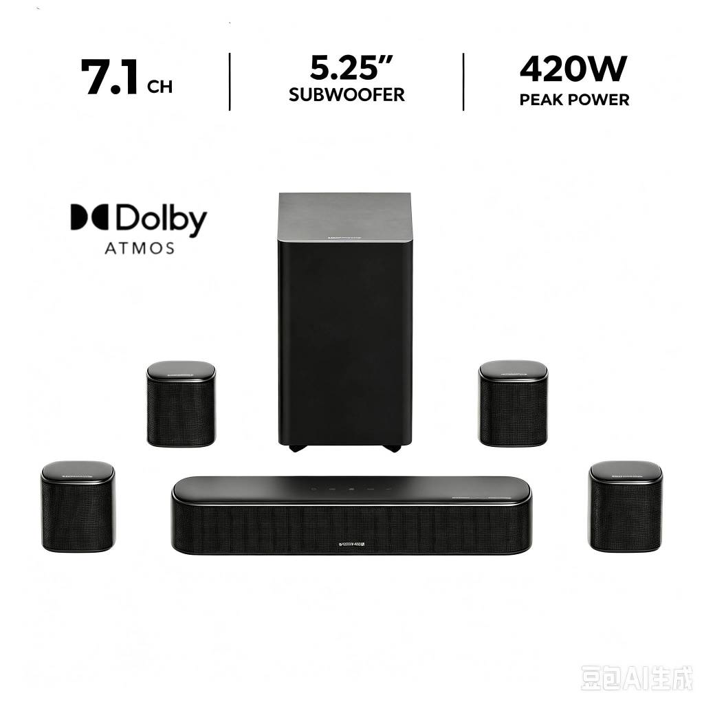 ULTIMEA Aura S5T 7.1ch Soundbar 420W รองรับ Dolby Atmos ซับวูฟเฟอร์ 5.25 นิ้ว ระบบโฮมเธียเตอร์ พร้อมลำโพงเซอร์ราวด์ 4 ตัว ควบคุมผ่านแอป