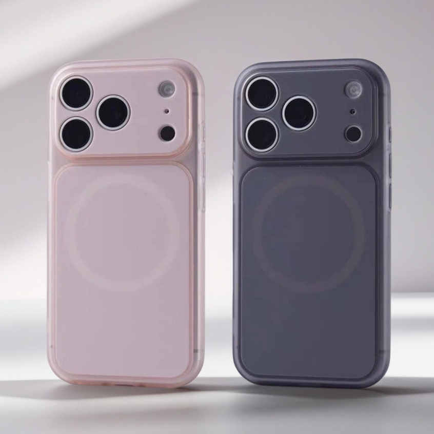 【Large window/Semi-transparent frosted frame/Matte acrylic hard case/Pink】เคส compatible for iPhone 13 14 15 16 17 pro max case