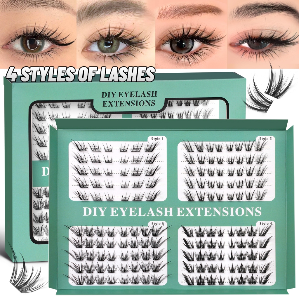 4 รูปแบบ DIY Cluster Eyelashes D Curl Wispy ขนตาส่วนบุคคลผสมรูปแบบ Segmented ขนตาปลอมสําหรับ DIY Eyelash Extensions